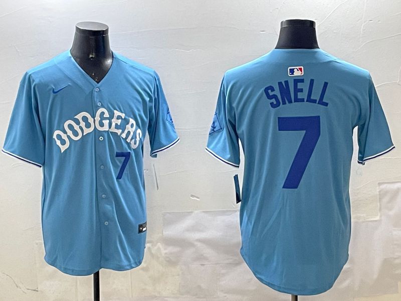 Men Los Angeles Dodgers #7 Snell Light Blue Joint Name 2025 Nike MLB Jersey style 23